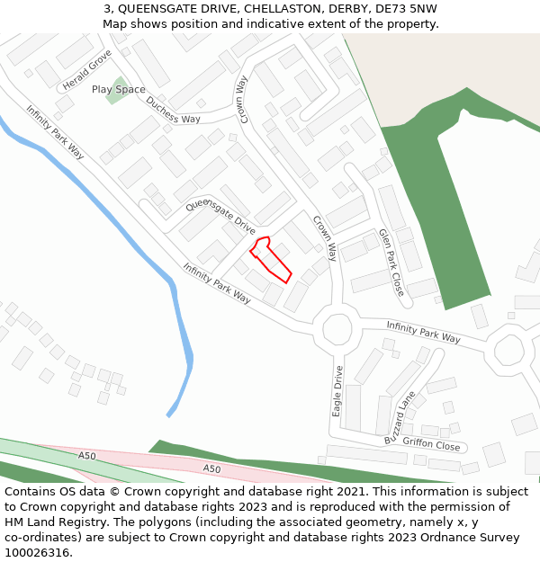 3, QUEENSGATE DRIVE, CHELLASTON, DERBY, DE73 5NW: Location map and indicative extent of plot