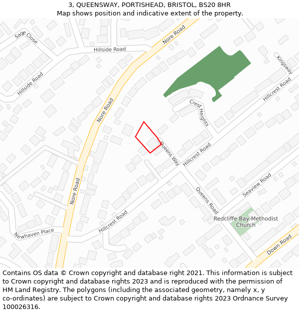 3, QUEENSWAY, PORTISHEAD, BRISTOL, BS20 8HR: Location map and indicative extent of plot