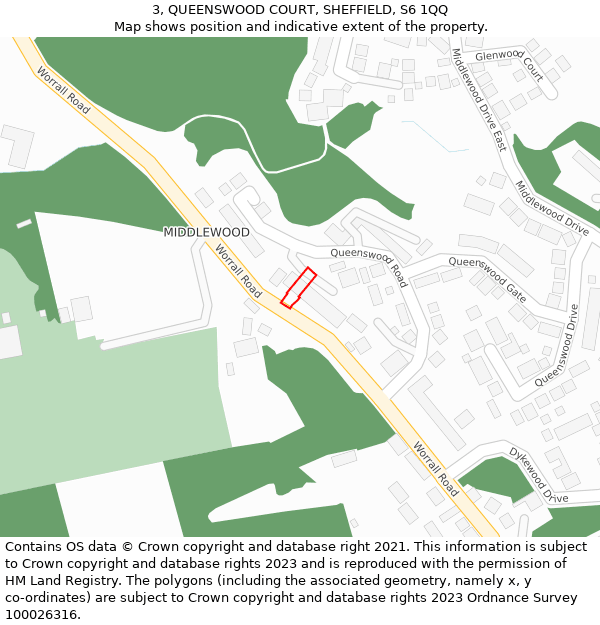 3, QUEENSWOOD COURT, SHEFFIELD, S6 1QQ: Location map and indicative extent of plot