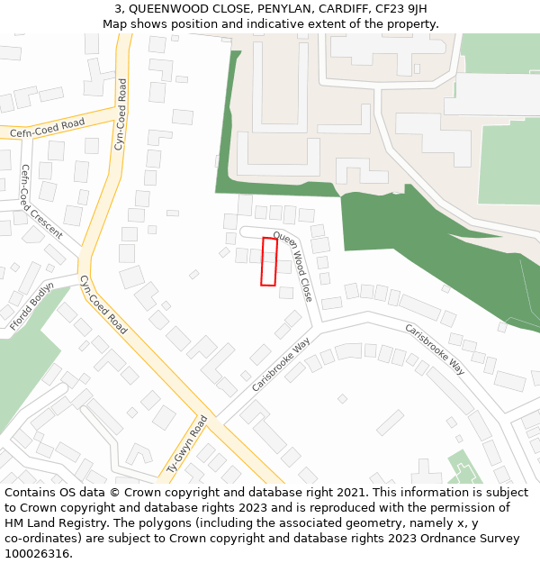 3, QUEENWOOD CLOSE, PENYLAN, CARDIFF, CF23 9JH: Location map and indicative extent of plot