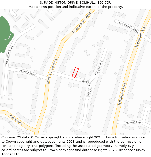 3, RADDINGTON DRIVE, SOLIHULL, B92 7DU: Location map and indicative extent of plot