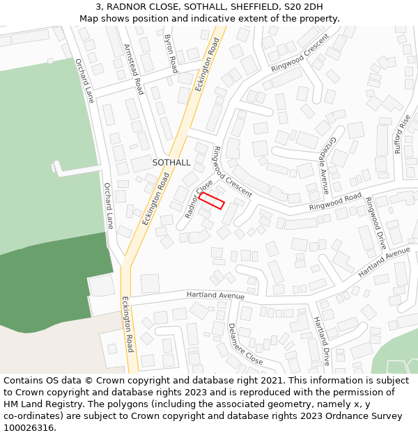 3, RADNOR CLOSE, SOTHALL, SHEFFIELD, S20 2DH: Location map and indicative extent of plot