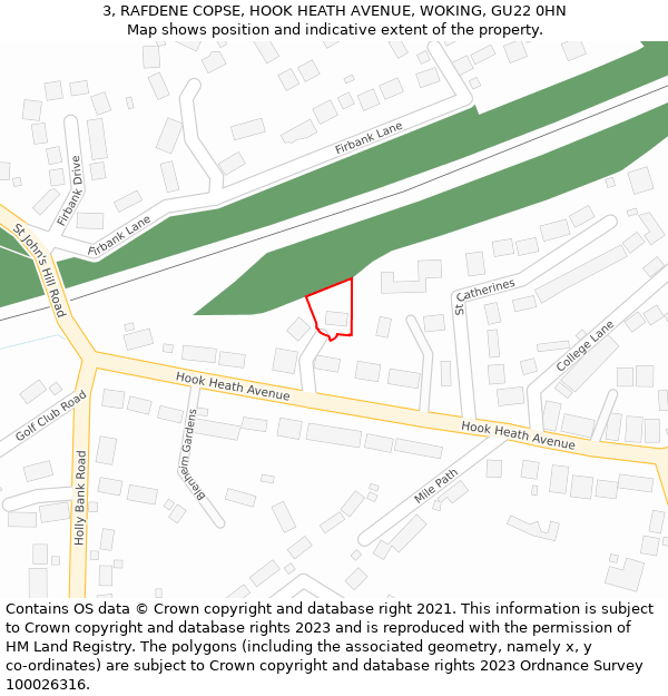 3, RAFDENE COPSE, HOOK HEATH AVENUE, WOKING, GU22 0HN: Location map and indicative extent of plot