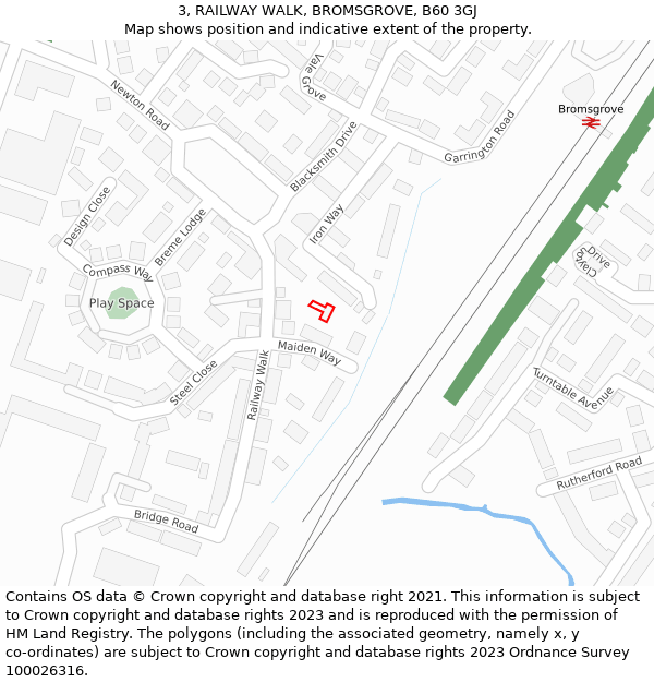 3, RAILWAY WALK, BROMSGROVE, B60 3GJ: Location map and indicative extent of plot