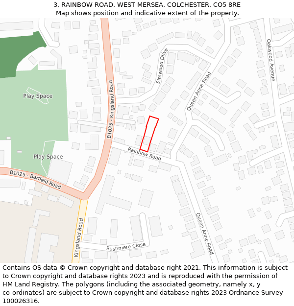 3, RAINBOW ROAD, WEST MERSEA, COLCHESTER, CO5 8RE: Location map and indicative extent of plot