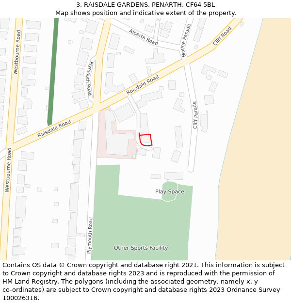 3, RAISDALE GARDENS, PENARTH, CF64 5BL: Location map and indicative extent of plot