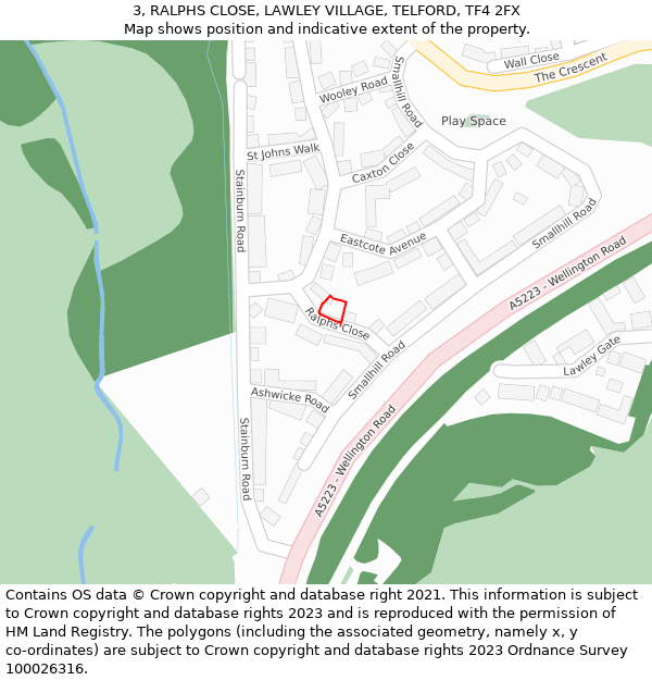 3, RALPHS CLOSE, LAWLEY VILLAGE, TELFORD, TF4 2FX: Location map and indicative extent of plot