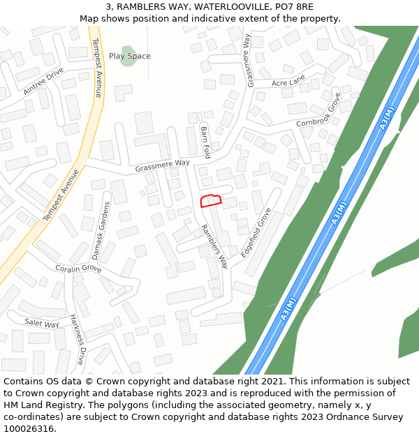 3, RAMBLERS WAY, WATERLOOVILLE, PO7 8RE: Location map and indicative extent of plot