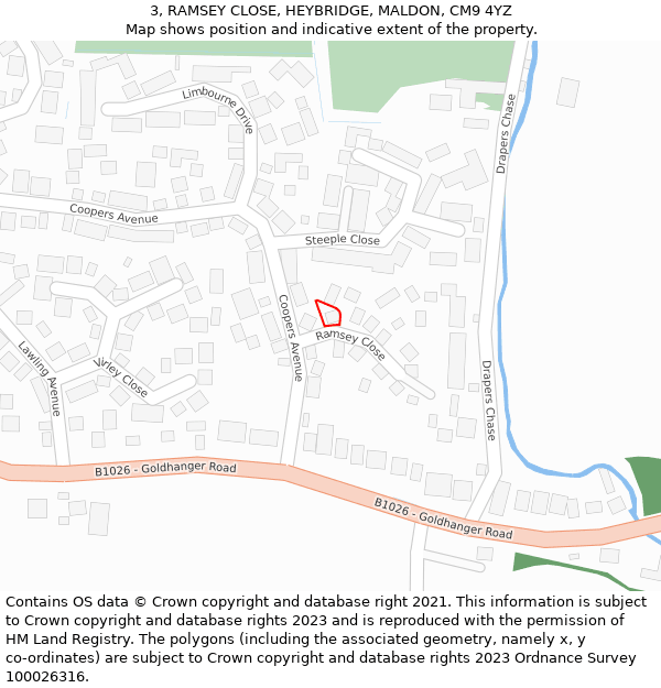 3, RAMSEY CLOSE, HEYBRIDGE, MALDON, CM9 4YZ: Location map and indicative extent of plot