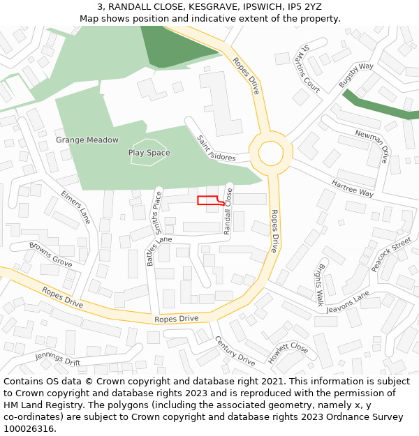 3, RANDALL CLOSE, KESGRAVE, IPSWICH, IP5 2YZ: Location map and indicative extent of plot