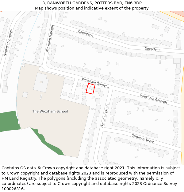 3, RANWORTH GARDENS, POTTERS BAR, EN6 3DP: Location map and indicative extent of plot