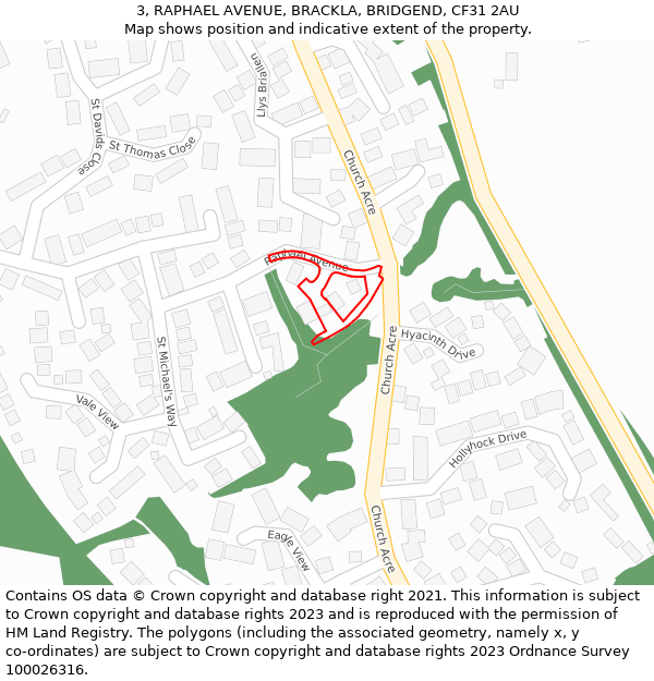 3, RAPHAEL AVENUE, BRACKLA, BRIDGEND, CF31 2AU: Location map and indicative extent of plot