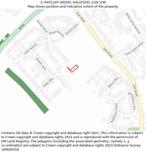 3, RATCLIFF GROVE, HALSTEAD, CO9 1FW: Location map and indicative extent of plot