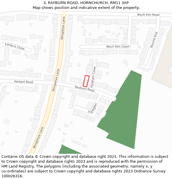 3, RAYBURN ROAD, HORNCHURCH, RM11 3AP: Location map and indicative extent of plot