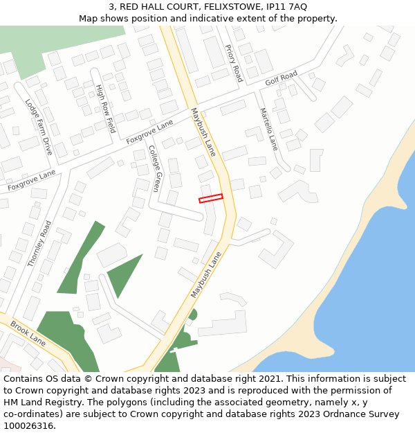 3, RED HALL COURT, FELIXSTOWE, IP11 7AQ: Location map and indicative extent of plot