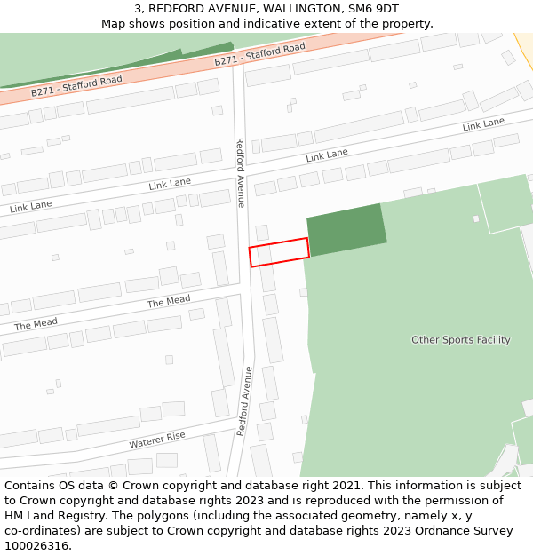 3, REDFORD AVENUE, WALLINGTON, SM6 9DT: Location map and indicative extent of plot