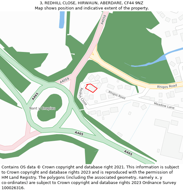 3, REDHILL CLOSE, HIRWAUN, ABERDARE, CF44 9NZ: Location map and indicative extent of plot