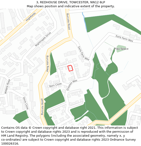 3, REDHOUSE DRIVE, TOWCESTER, NN12 6LP: Location map and indicative extent of plot