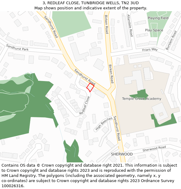 3, REDLEAF CLOSE, TUNBRIDGE WELLS, TN2 3UD: Location map and indicative extent of plot