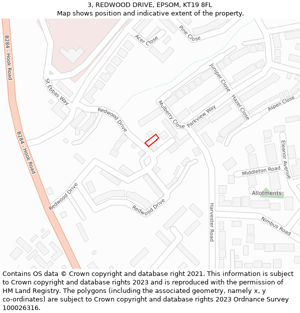 3, REDWOOD DRIVE, EPSOM, KT19 8FL: Location map and indicative extent of plot