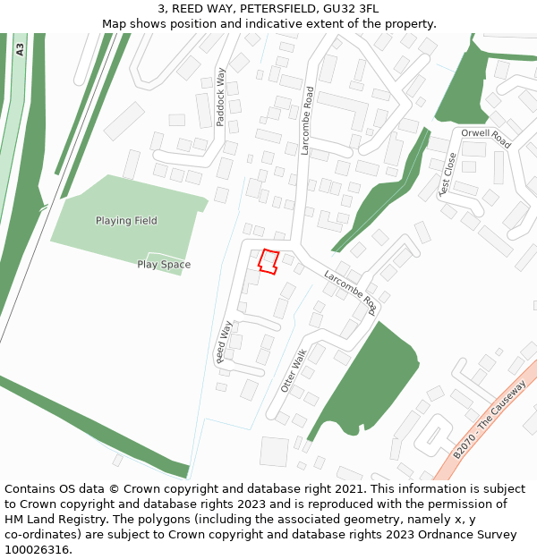 3, REED WAY, PETERSFIELD, GU32 3FL: Location map and indicative extent of plot