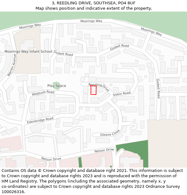 3, REEDLING DRIVE, SOUTHSEA, PO4 8UF: Location map and indicative extent of plot