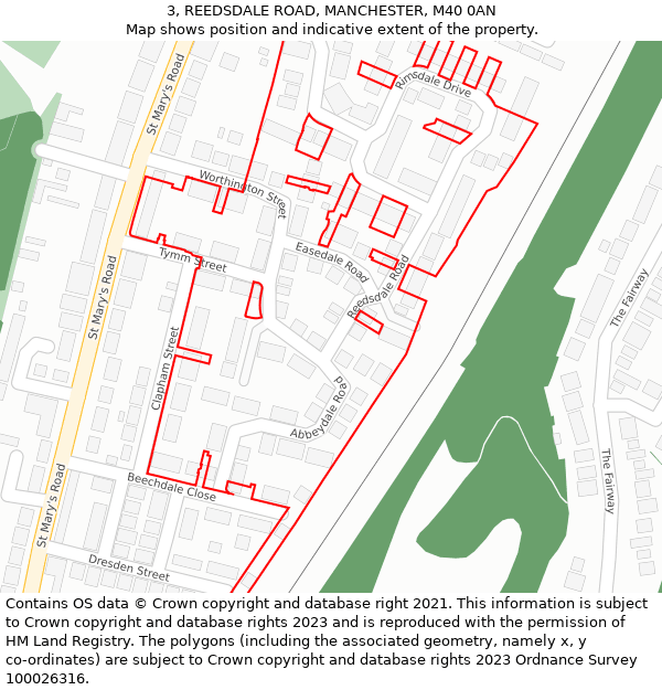 3, REEDSDALE ROAD, MANCHESTER, M40 0AN: Location map and indicative extent of plot