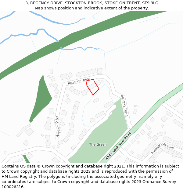 3, REGENCY DRIVE, STOCKTON BROOK, STOKE-ON-TRENT, ST9 9LG: Location map and indicative extent of plot