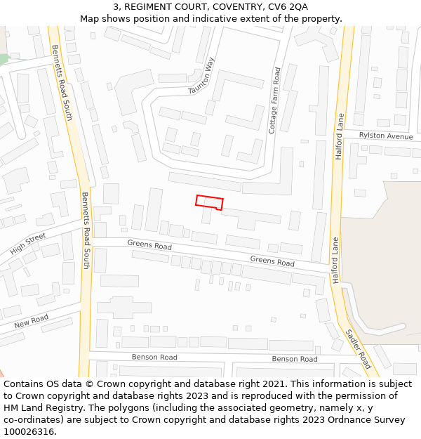 3, REGIMENT COURT, COVENTRY, CV6 2QA: Location map and indicative extent of plot