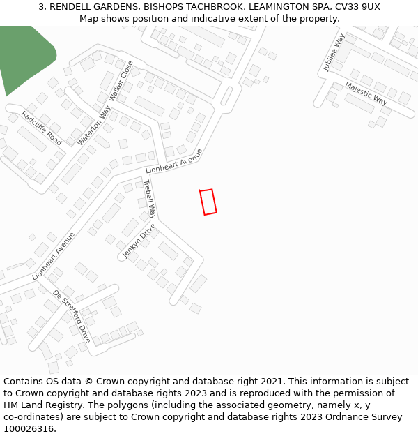 3, RENDELL GARDENS, BISHOPS TACHBROOK, LEAMINGTON SPA, CV33 9UX: Location map and indicative extent of plot