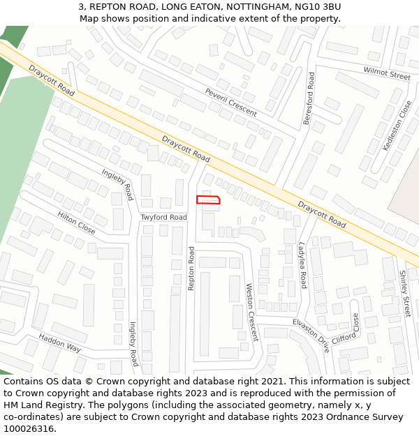 3, REPTON ROAD, LONG EATON, NOTTINGHAM, NG10 3BU: Location map and indicative extent of plot