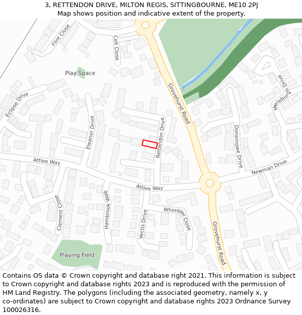 3, RETTENDON DRIVE, MILTON REGIS, SITTINGBOURNE, ME10 2PJ: Location map and indicative extent of plot