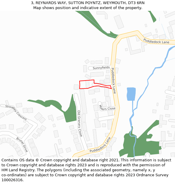 3, REYNARDS WAY, SUTTON POYNTZ, WEYMOUTH, DT3 6RN: Location map and indicative extent of plot