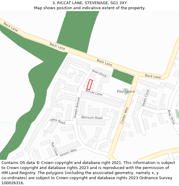 3, RICCAT LANE, STEVENAGE, SG1 3XY: Location map and indicative extent of plot