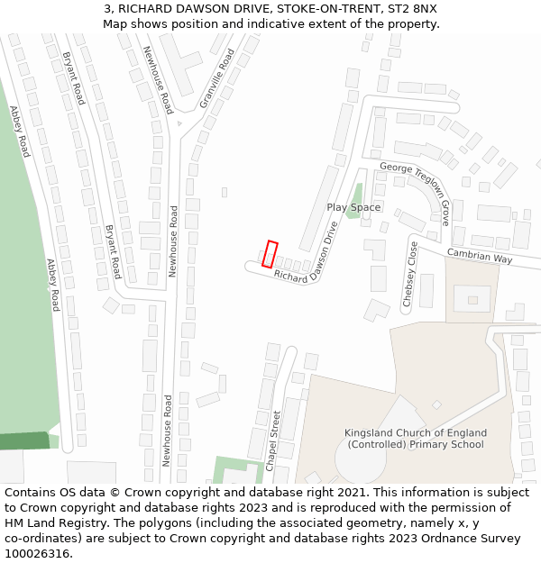 3, RICHARD DAWSON DRIVE, STOKE-ON-TRENT, ST2 8NX: Location map and indicative extent of plot