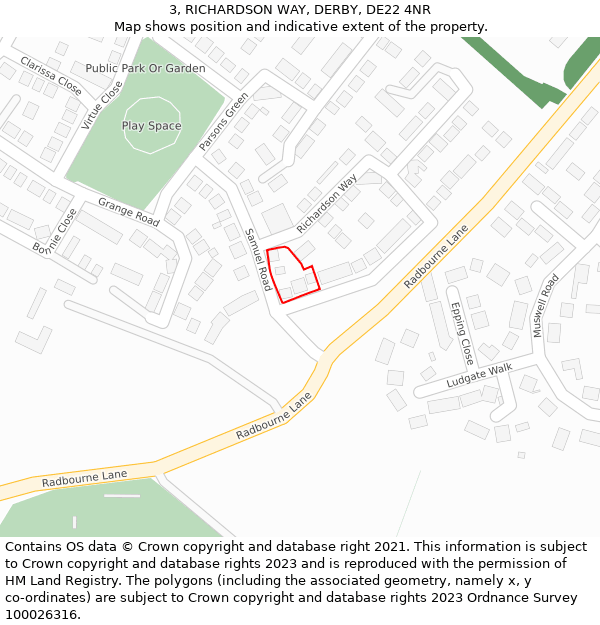 3, RICHARDSON WAY, DERBY, DE22 4NR: Location map and indicative extent of plot
