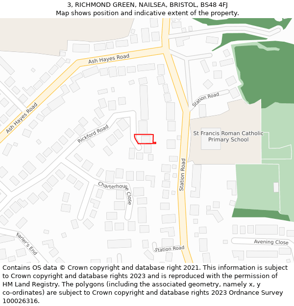 3, RICHMOND GREEN, NAILSEA, BRISTOL, BS48 4FJ: Location map and indicative extent of plot