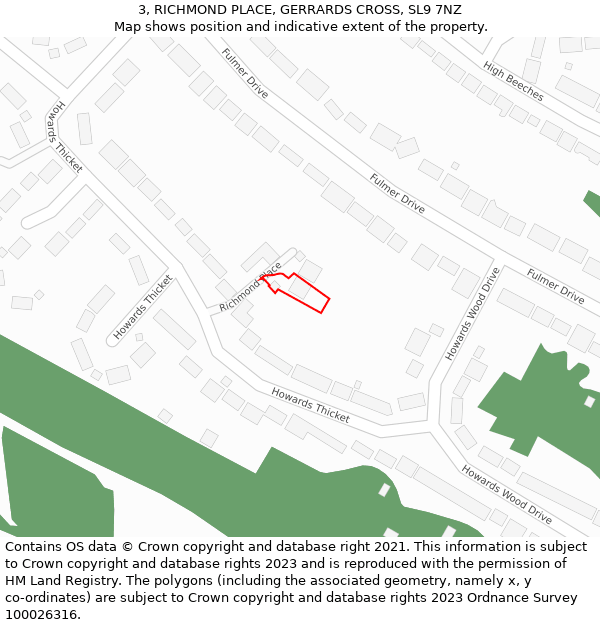 3, RICHMOND PLACE, GERRARDS CROSS, SL9 7NZ: Location map and indicative extent of plot