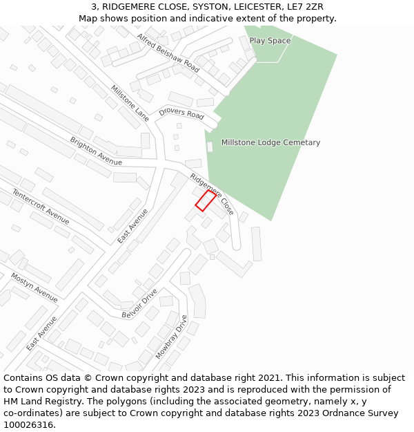 3, RIDGEMERE CLOSE, SYSTON, LEICESTER, LE7 2ZR: Location map and indicative extent of plot