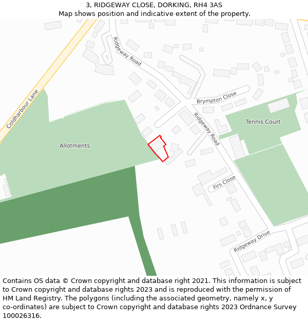 3, RIDGEWAY CLOSE, DORKING, RH4 3AS: Location map and indicative extent of plot