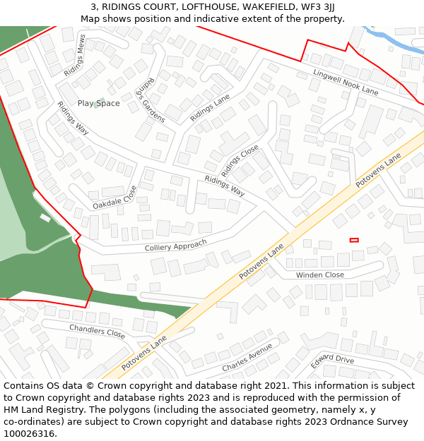 3, RIDINGS COURT, LOFTHOUSE, WAKEFIELD, WF3 3JJ: Location map and indicative extent of plot