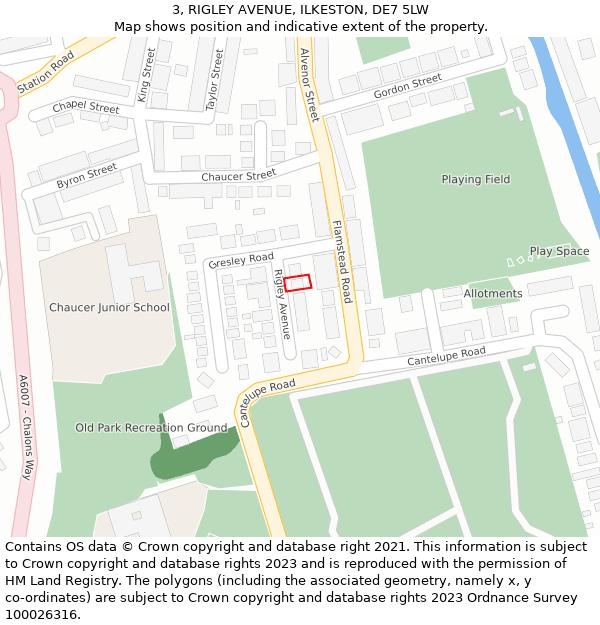 3, RIGLEY AVENUE, ILKESTON, DE7 5LW: Location map and indicative extent of plot