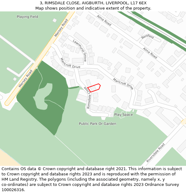 3, RIMSDALE CLOSE, AIGBURTH, LIVERPOOL, L17 6EX: Location map and indicative extent of plot
