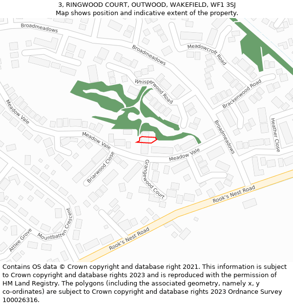 3, RINGWOOD COURT, OUTWOOD, WAKEFIELD, WF1 3SJ: Location map and indicative extent of plot