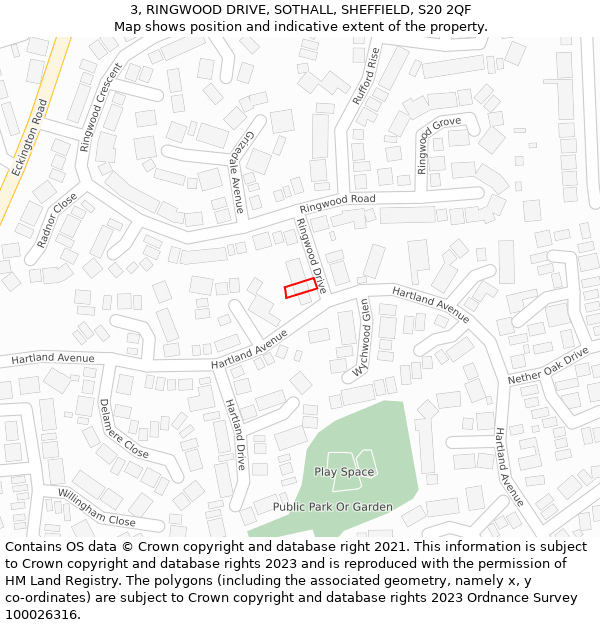 3, RINGWOOD DRIVE, SOTHALL, SHEFFIELD, S20 2QF: Location map and indicative extent of plot