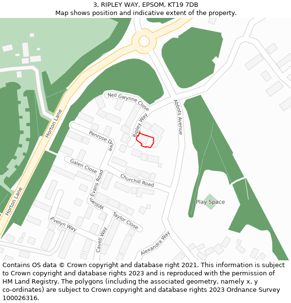 3, RIPLEY WAY, EPSOM, KT19 7DB: Location map and indicative extent of plot