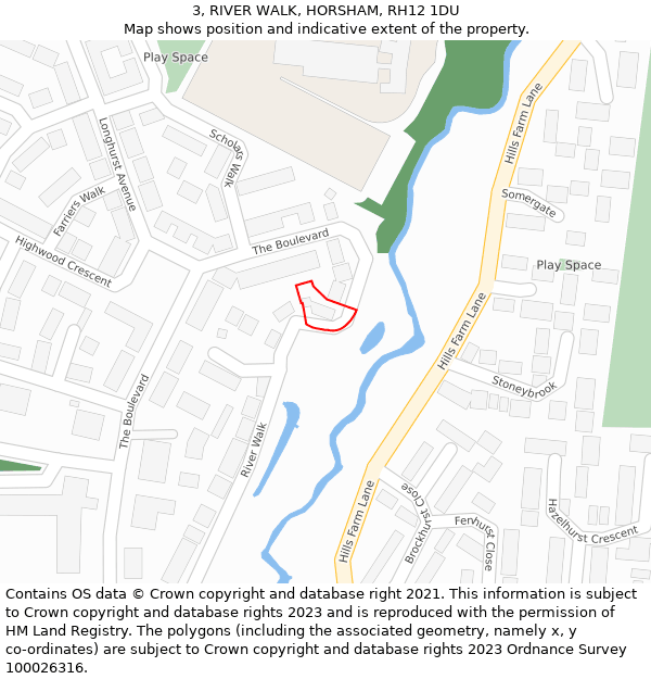 3, RIVER WALK, HORSHAM, RH12 1DU: Location map and indicative extent of plot