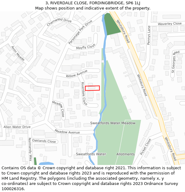 3, RIVERDALE CLOSE, FORDINGBRIDGE, SP6 1LJ: Location map and indicative extent of plot