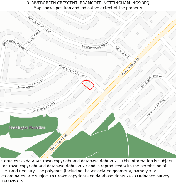 3, RIVERGREEN CRESCENT, BRAMCOTE, NOTTINGHAM, NG9 3EQ: Location map and indicative extent of plot