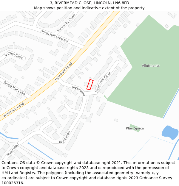 3, RIVERMEAD CLOSE, LINCOLN, LN6 8FD: Location map and indicative extent of plot